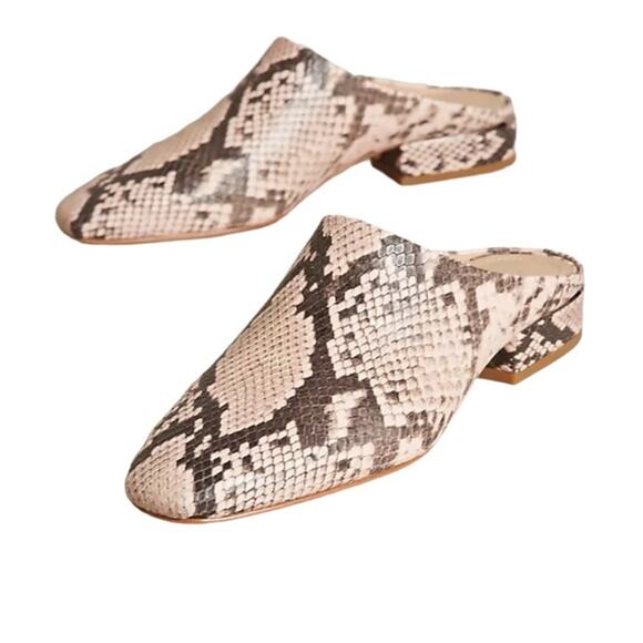 Pour La Victoire Sebina Snakeskin Print Leather Mules Tan Black size 9.5 - Picture 1 of 9